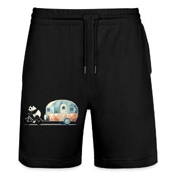 Panda with caravan – Charming travel design - Stanley/Stella Trainer Unisex Organic Jogging Shorts - black - Front - Nik (191cm) & Marisol (170cm)