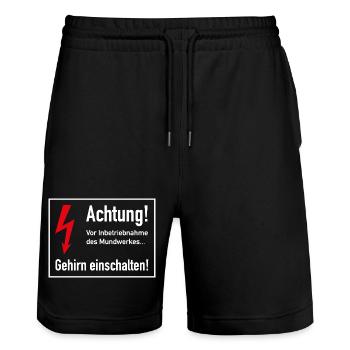 Vor Inbetriebnahme des Mundwerks - Gehirn einsch - Stanley/Stella Unisex Bio Joggingshorts Trainer  - Schwarz - Vorne - Nik (191cm) & Marisol (170cm)