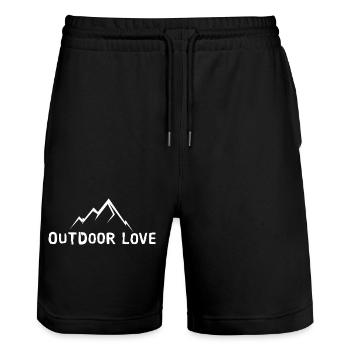 Outdoor Love - Mountains and Rocks Symbol - Stanley/Stella Trainer Unisex Organic Jogging Shorts - black - Front - Nik (191cm) & Marisol (170cm)