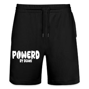 Power by Beans Cartoon Logo Design - Stanley/Stella Unisex Bio Joggingshorts Trainer  - Schwarz - Vorne - Nik (191cm) & Marisol (170cm)