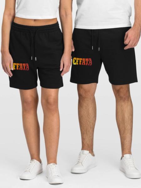 EFFATA - Stanley/Stella Trainer Unisex Organic Jogging Shorts - black - Front - Nik (191cm) & Marisol (170cm)