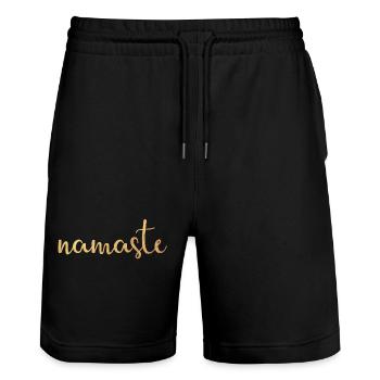 namaste méditer Yoga Yogi Gold manuscrit om - Short de jogging bio TRAINER Stanley/Stella unisexe - noir - Devant - Nik (191cm) & Marisol (170cm)