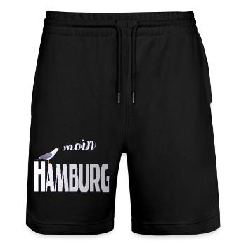 Hamburg Möwe & Moin Design - Stanley/Stella Unisex Bio Joggingshorts Trainer  - Schwarz - Vorne - Nik (191cm) & Marisol (170cm)