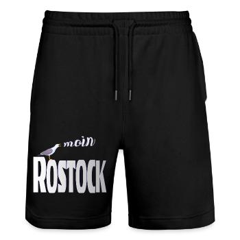 Rostock Möwe & Moin Ostsee - Stanley/Stella Unisex Bio Joggingshorts Trainer  - Schwarz - Vorne - Nik (191cm) & Marisol (170cm)
