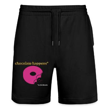 Pink Donut mit Schoko-Akzent - Stanley/Stella Unisex Bio Joggingshorts Trainer  - Schwarz - Vorne - Nik (191cm) & Marisol (170cm)