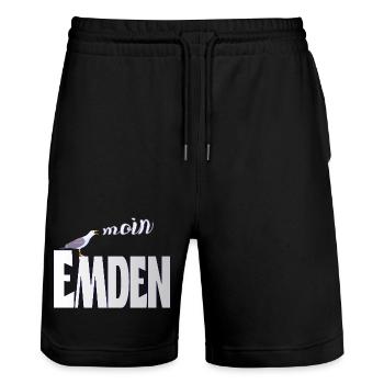 Emden Möwe & Moin Design - Stanley/Stella Unisex Bio Joggingshorts Trainer  - Schwarz - Vorne - Nik (191cm) & Marisol (170cm)