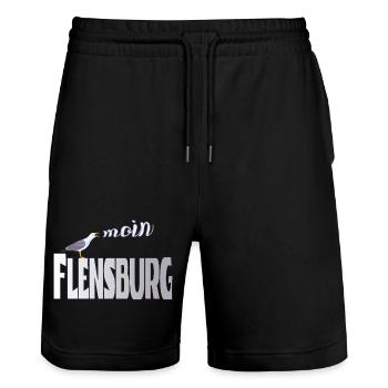 Flensburg Möwe & Moin Design - Stanley/Stella Unisex Bio Joggingshorts Trainer  - Schwarz - Vorne - Nik (191cm) & Marisol (170cm)