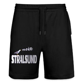 Stralsund Möwe & Moin Ostsee - Stanley/Stella Unisex Bio Joggingshorts Trainer  - Schwarz - Vorne - Nik (191cm) & Marisol (170cm)