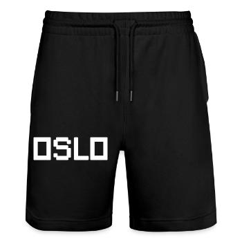OSLO Norway Norwegen - Stanley/Stella Trainer Unisex Organic Jogging Shorts - black - Front - Nik (191cm) & Marisol (170cm)