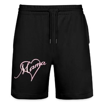 Maman avec coeur fille rose - Short de jogging bio TRAINER Stanley/Stella unisexe - noir - Devant - Nik (191cm) & Marisol (170cm)