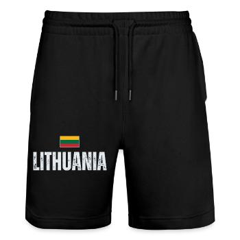 Lithuanian pride, flag of Lithuania - Stanley/Stella Trainer Unisex Organic Jogging Shorts - black - Front - Nik (191cm) & Marisol (170cm)