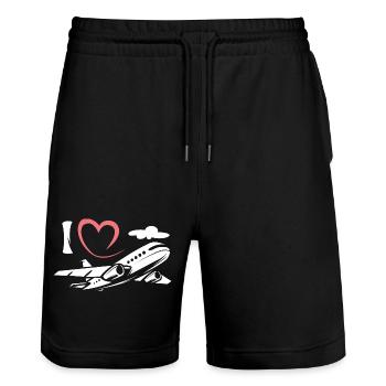 Ich liebe Flugzeuge - Fliegerei und Piloten Symbol - Stanley/Stella Unisex Bio Joggingshorts Trainer  - Schwarz - Vorne - Nik (191cm) & Marisol (170cm)