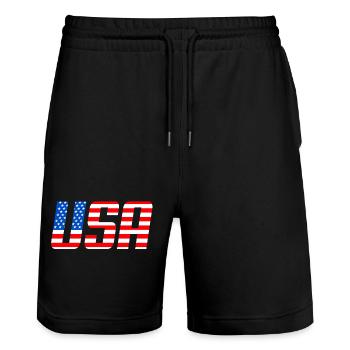 USA Flag of Stars and Stripes - Stanley/Stella Trainer Unisex Organic Jogging Shorts - black - Front - Nik (191cm) & Marisol (170cm)