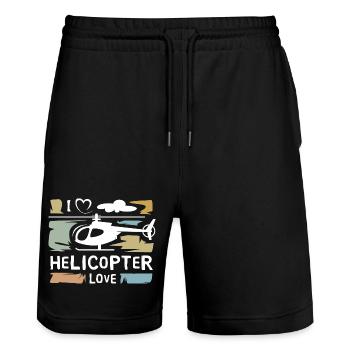 I love Helicopter - Hubschrauber vintage Symbol - Stanley/Stella Unisex Bio Joggingshorts Trainer  - Schwarz - Vorne - Nik (191cm) & Marisol (170cm)