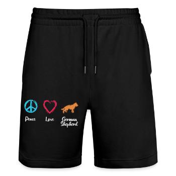 Peace Love Shepherd Dog - Stanley/Stella Trainer Unisex Organic Jogging Shorts - black - Front - Nik (191cm) & Marisol (170cm)