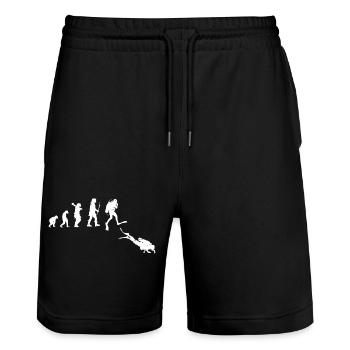 Illustration der Evolution des menschlichen Fortschritts - Stanley/Stella Unisex Bio Joggingshorts Trainer  - Schwarz - Vorne - Nik (191cm) & Marisol (170cm)