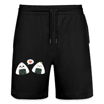 Onigiri Couple Amour - Short de jogging bio TRAINER Stanley/Stella unisexe - noir - Devant - Nik (191cm) & Marisol (170cm)