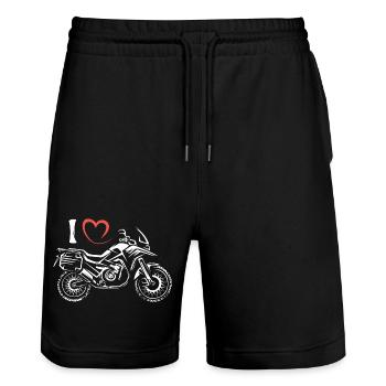 I love Enduro - Reise Biker und Motorradfans - Stanley/Stella Unisex Bio Joggingshorts Trainer  - Schwarz - Vorne - Nik (191cm) & Marisol (170cm)