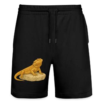 Gecko jaune sur rochers - Short de jogging bio TRAINER Stanley/Stella unisexe - noir - Devant - Nik (191cm) & Marisol (170cm)