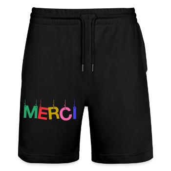 MISTRESS. MASTER. THANK YOU. THANK YOU MISTRESS. GIFT. - Stanley/Stella Trainer Unisex Organic Jogging Shorts - black - Front - Nik (191cm) & Marisol (170cm)