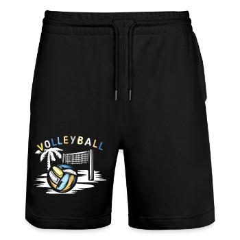 Volley-ball sur la plage - Symbole des équipes de beach-volley - Short de jogging bio TRAINER Stanley/Stella unisexe - noir - Devant - Nik (191cm) & Marisol (170cm)