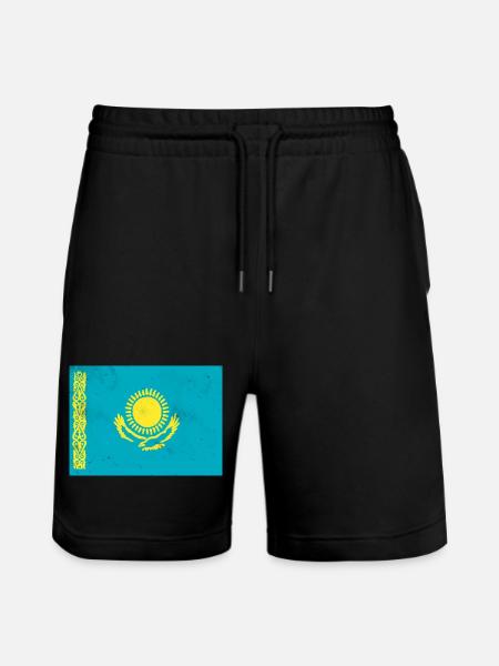 Flag of Kazakhstan - Stanley/Stella Trainer Unisex Organic Jogging Shorts - black