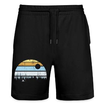 Ruhige Wald-Sonnenuntergangsszene - Stanley/Stella Unisex Bio Joggingshorts Trainer  - Schwarz - Vorne - Nik (191cm) & Marisol (170cm)