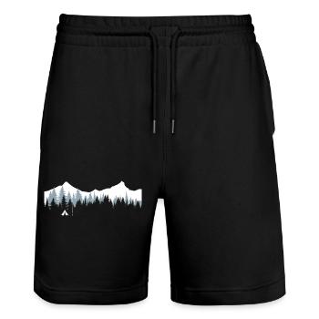 Ruhige Bergwaldszene - Stanley/Stella Unisex Bio Joggingshorts Trainer  - Schwarz - Vorne - Nik (191cm) & Marisol (170cm)