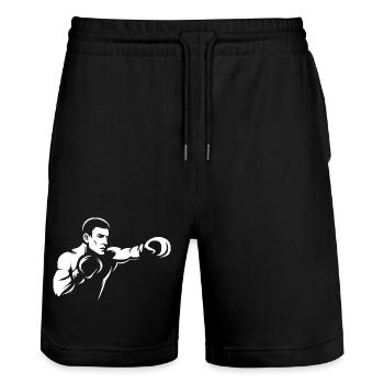 Boxer Punch Illustration - Martial Arts Training - Stanley/Stella Trainer Unisex Organic Jogging Shorts - black - Front - Nik (191cm) & Marisol (170cm)