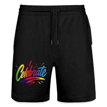 Celebrate – Colorful lettering full of joy - Stanley/Stella Trainer Unisex Organic Jogging Shorts - black - Front - Nik (191cm) & Marisol (170cm)