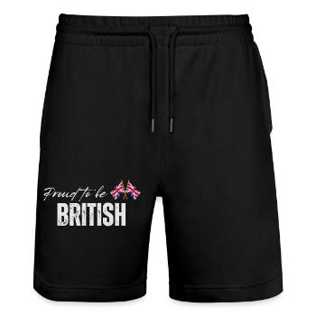 Proud British, I love the UK - Stanley/Stella Trainer Unisex Organic Jogging Shorts - black - Front - Nik (191cm) & Marisol (170cm)