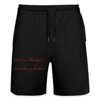 wer sich selbst kennt, hat nichts zu fürchten - Stanley/Stella Unisex Bio Joggingshorts Trainer  - Schwarz - Vorne - Nik (191cm) & Marisol (170cm)