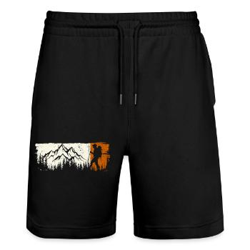 Mountain Explorer Silhouette T-Shirt - Stanley/Stella Unisex Bio Joggingshorts Trainer  - Schwarz - Vorne - Nik (191cm) & Marisol (170cm)