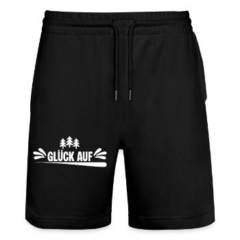Erzgebirge Gruss - Stanley/Stella Unisex Bio Joggingshorts Trainer  - Schwarz - Vorne - Nik (191cm) & Marisol (170cm)