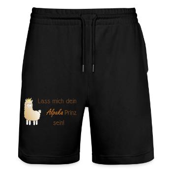 Lass mich dein Alpaka-Prinz sein! - Stanley/Stella Unisex Bio Joggingshorts Trainer  - Schwarz - Vorne - Nik (191cm) & Marisol (170cm)