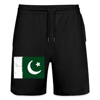 Flag of Pakistan - Stanley/Stella Trainer Unisex Organic Jogging Shorts - black - Front - Nik (191cm) & Marisol (170cm)