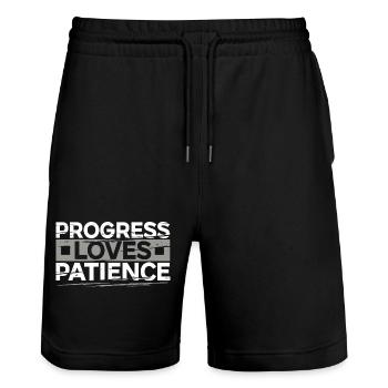 Fortschritt liebt Geduld Motivation Geschenk - Stanley/Stella Unisex Bio Joggingshorts Trainer  - Schwarz - Vorne - Nik (191cm) & Marisol (170cm)