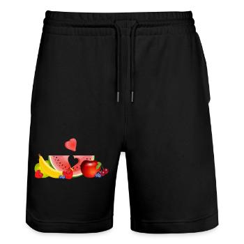 Fruits colorés avec pastèque et cœur - Short de jogging bio TRAINER Stanley/Stella unisexe - noir - Devant - Nik (191cm) & Marisol (170cm)