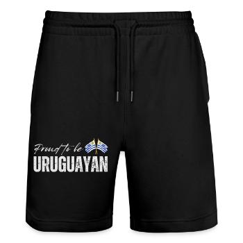 Proud Uruguayan, I love Uruguay - Stanley/Stella Trainer Unisex Organic Jogging Shorts - black - Front - Nik (191cm) & Marisol (170cm)