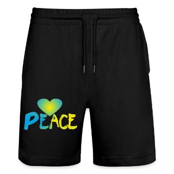 Peace Herz Frieden Friedenszeichen - Stanley/Stella Unisex Bio Joggingshorts Trainer  - Schwarz - Vorne - Nik (191cm) & Marisol (170cm)