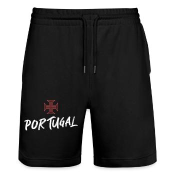 Portugal Typography in White with Cross in Red - Stanley/Stella Trainer Unisex Organic Jogging Shorts - black - Front - Nik (191cm) & Marisol (170cm)