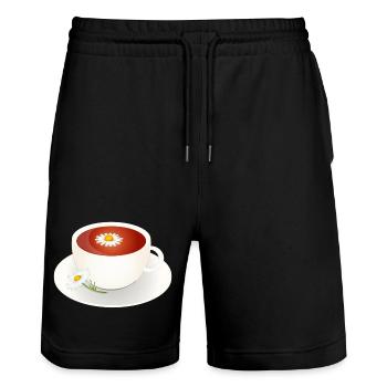 Chamomile tea motif with flower in elegant cup - Stanley/Stella Trainer Unisex Organic Jogging Shorts - black - Front - Nik (191cm) & Marisol (170cm)