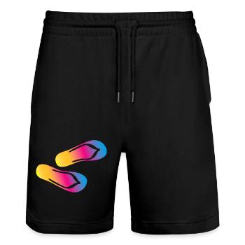 pantoufles tongs vacances plage camping couleurs - Short de jogging bio TRAINER Stanley/Stella unisexe - noir - Devant - Nik (191cm) & Marisol (170cm)