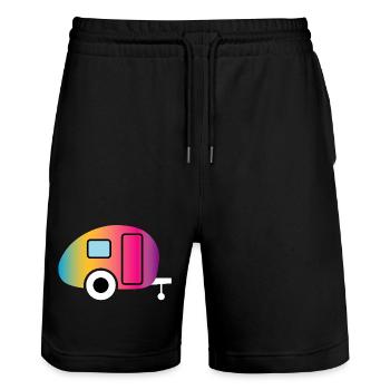 Caravan Wohnwagen Farbverlauf Camping Camper Fan - Stanley/Stella Unisex Bio Joggingshorts Trainer  - Schwarz - Vorne - Nik (191cm) & Marisol (170cm)