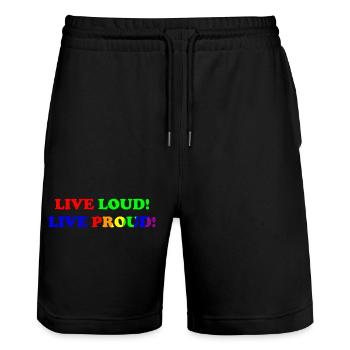 Live Loud - Live Proud - LGBTQ+ - gay - lesbian - Stanley/Stella Unisex Bio Joggingshorts Trainer  - Schwarz - Vorne - Nik (191cm) & Marisol (170cm)