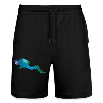 Silhouette de plongeur dans les tons bleu-vert - Short de jogging bio TRAINER Stanley/Stella unisexe - noir - Devant - Nik (191cm) & Marisol (170cm)
