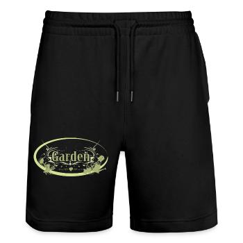 English Vintage Garden Sign with Tools - Stanley/Stella Trainer Unisex Organic Jogging Shorts - black - Front - Nik (191cm) & Marisol (170cm)