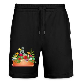 Bunte Blumenpracht im Blumenkasten - Stanley/Stella Unisex Bio Joggingshorts Trainer  - Schwarz - Vorne - Nik (191cm) & Marisol (170cm)