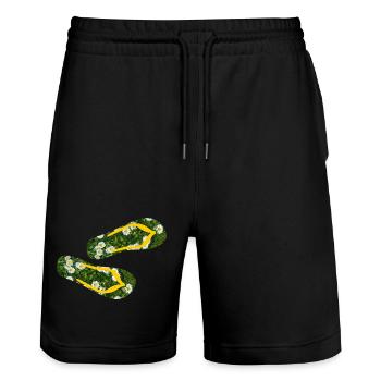 Latschen Gänseblümchen Flip Flops Camping Rasen - Stanley/Stella Unisex Bio Joggingshorts Trainer  - Schwarz - Vorne - Nik (191cm) & Marisol (170cm)