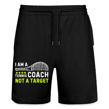 Tennistrainer Zitat mit Schläger-Motiv - Stanley/Stella Unisex Bio Joggingshorts Trainer  - Schwarz - Vorne - Nik (191cm) & Marisol (170cm)
